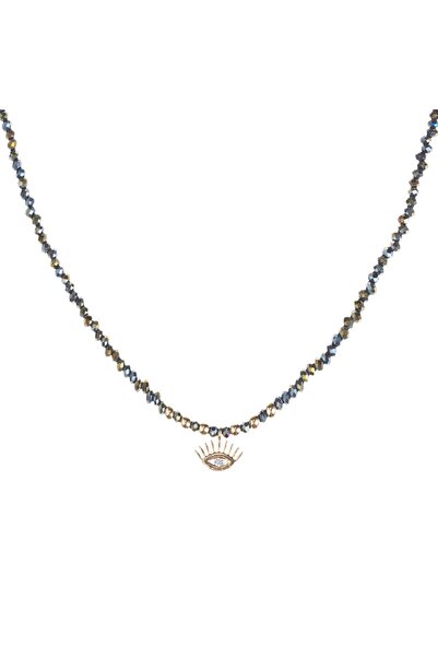 OEM Colier Negru Irizat cu ochi de Culoare Aurie pentru Femei