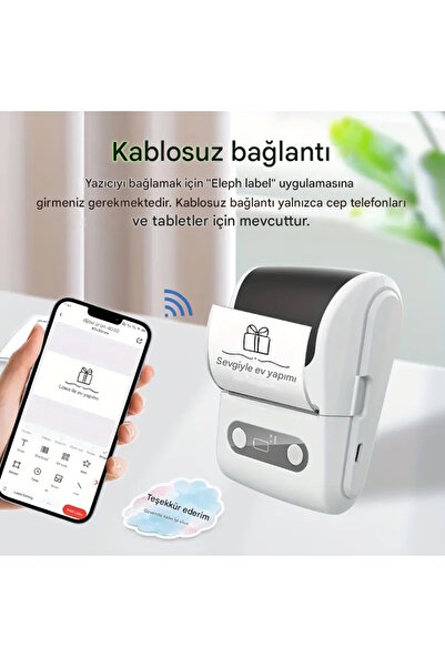 Ventus Mpia P1 Etiket Yazıcısı Kablosuz Taşınabilir Bluetooth, USB Şarjlı, Android, Ios