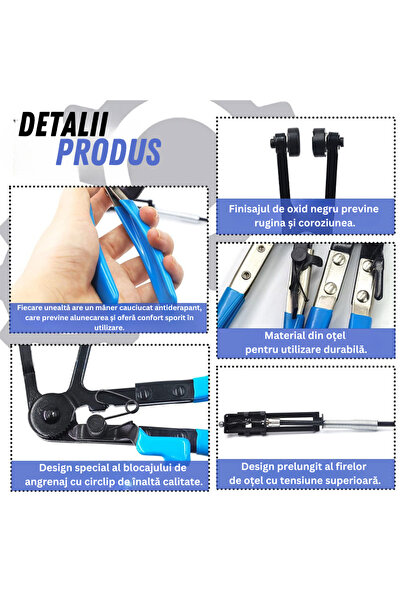 MaxTech Set profesional de clesti din otel pentru Cleme, Coliere de furtun auto MaxTech®, 9 piese