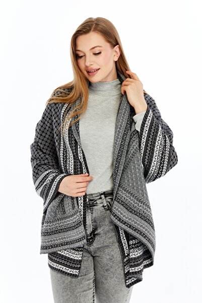 panşalço Kilim Model Anthracite, Oversize Shoulder Shawl, Knitwear Shoulder Shawl, Shawl, Women, Young, Mother Shawl, 75X180 cm