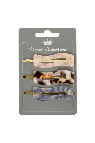 OEM Women's Metallic Hair Clips Precious Ivory Ecru Lilac Brown 6.5cm - 3pcs