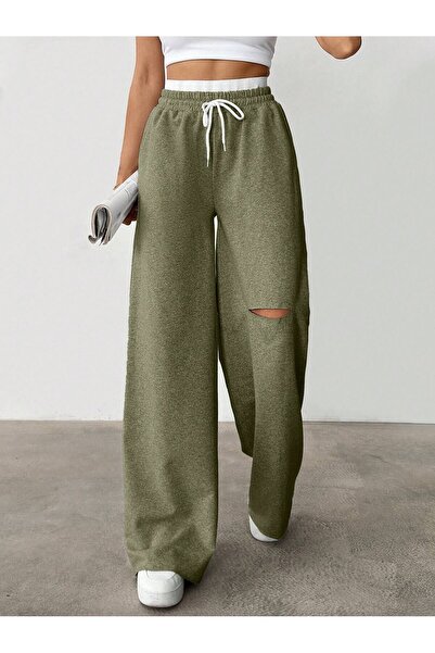 Miyalon Unisex Φούτερ με δύο κλωστές ελαστική μέση Oversize φαρδύ πόδι ελαστικό