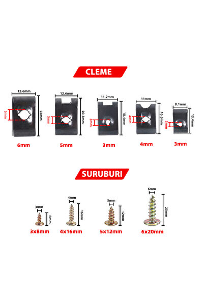 MaxTech Set mixt 170 buc. clipsuri / cleme auto U-NUT otel inoxidabil pentru fixare ornamente si caroserie