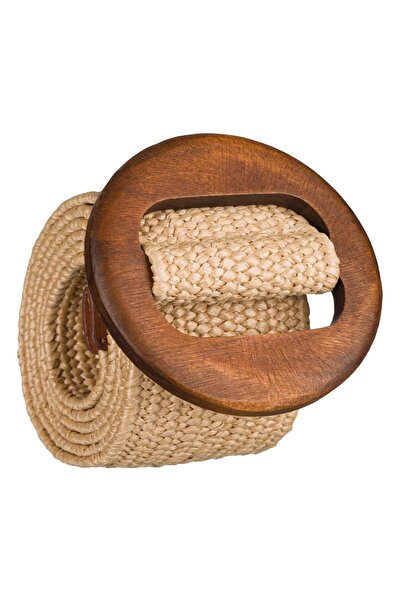 OEM Beige Elastic Belt with Wooden Buckle for Women 100x5cm - One Size