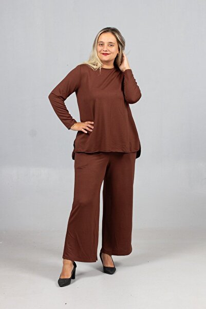 Truva XXL Warm Coffee Tone: Lycra 2-Thread Combed Cotton Suit | Back Long Bottom Top Combination