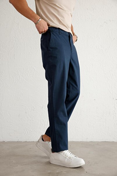 BRACCAS Men's Dobby Slim Fit Navy Blue Trousers