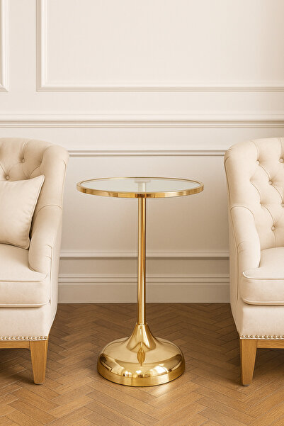 Living طاولة جانبية زجاجية بإطار وقاعدة من الفولاذ الذهبي الأنيق