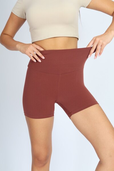 Softandbasic Kiremit Yüksek Bel Kısa Bıker Kadın Tayt