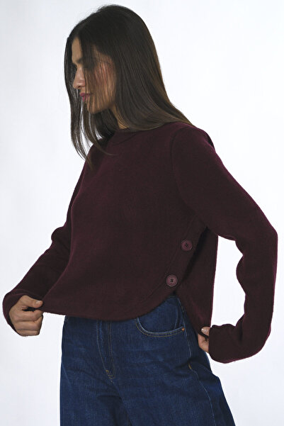 ABBRA Pulover crop cu nasturi în talie pentru femei