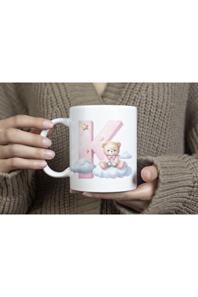 Beramussa كوب بحرف K الأول مع تفاصيل دب لطيف، كوب وردي جميل كهدية - تمثال دب ...
