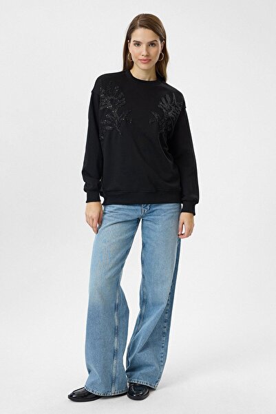 TIFFANY&TOMATO Omuzları Dal Nakış Boncuklu Sweatshirt