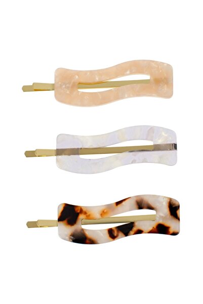 OEM Women's Metallic Hair Clips Precious Ivory Ecru Lilac Brown 6.5cm - 3pcs