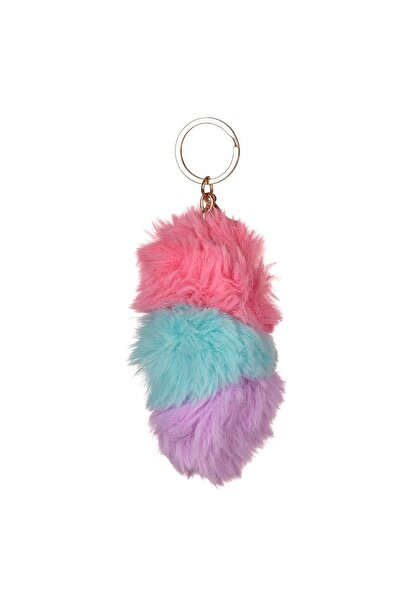 OEM Keychain with 3 Pompons Pink Green Lilac 12cm