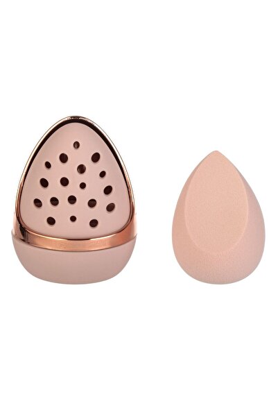 OEM Nude Pink Cutout Drop Makeup Sponge with Rose Gold Perforated Case Ø4.5x6cm - 2pcs