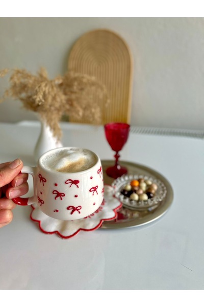 Inspire Ceramic Handmade Red Bow Ceramic Mug Cup