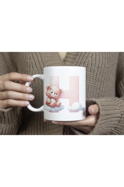 Beramussa كوب بحرف H الأول مع تفاصيل دب لطيف، كوب وردي جميل كهدية - تمثال دب ...