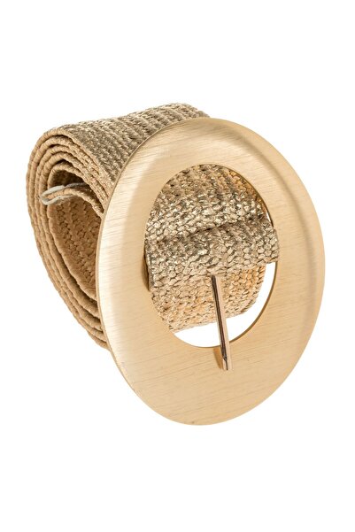 OEM Gold Summer Elastic Belt with Matte Gold Oval Buckle for Women 105x5cm