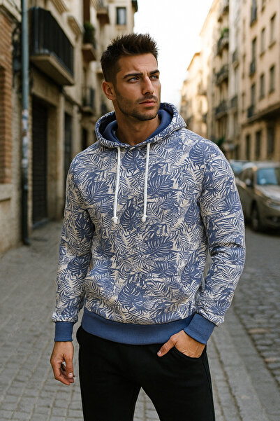 Rich Ανδρικό φούτερ με κουκούλα με μοτίβο και λεπτομέρεια τσέπης