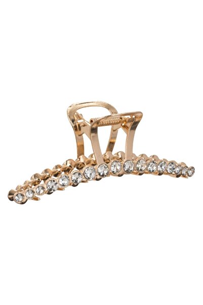 OEM Gold Metallic Hair Clip with Transparent Beads for Women 11cm