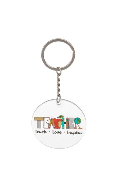 OEM Silver Color Keychain with Transparent Sign "Teacher - Teach - Love - Ins...