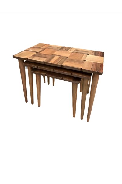 AZEL Kareli Zigon Sehpa 3'lü Full Ceviz