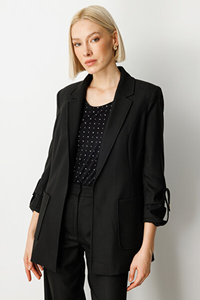 Ekol Bag with Handle Epaulettes and Pocket Jacket Black 5057-26K