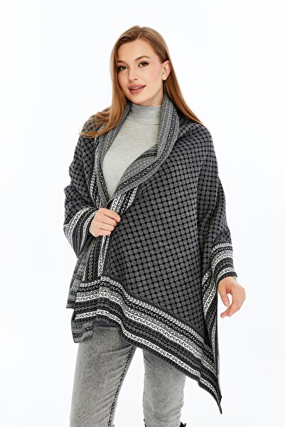 panşalço Kilim Model Anthracite, Oversize Shoulder Shawl, Knitwear Shoulder Shawl, Shawl, Women, Young, Mother Shawl, 75X180 cm