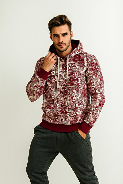Rich Erkek Desenli Cep Detaylı Basic Kapüşonlu Oversize Sweatshirt