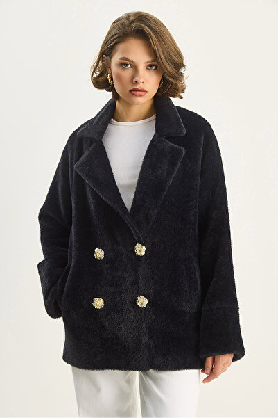 Bianco Lucci Women's Stylish Button Detailed Oversized Plush Coat with Pockets and Lining 0306 60283614
