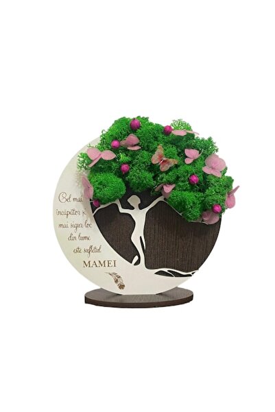 ALVAL Pictură decorativă cu mușchi conservat și flori, gravată cu un mesaj pe...