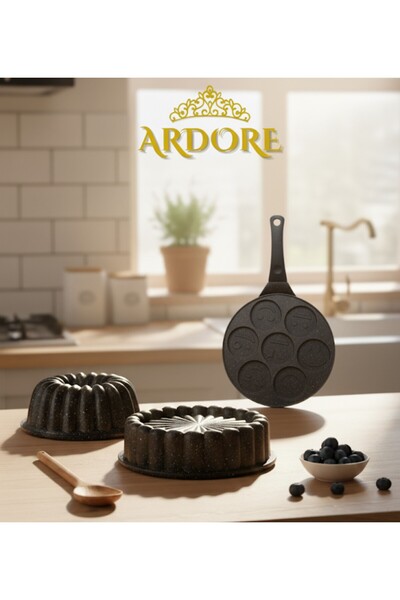 Ardore طقم طهي من 3 قطع من الجرانيت المصبوب، قالب تقطيع الكيك، مقلاة البانكيك...