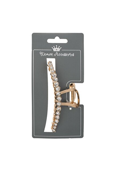 OEM Gold Metallic Hair Clip with Transparent Beads for Women 11cm
