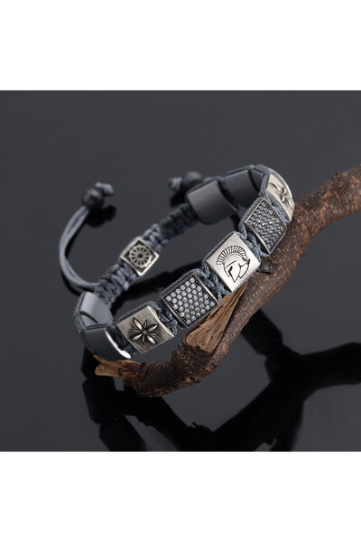 Natural Jewelleryy Doğal Taş Erkek Bileklik – Hematit & Zirkon Detaylı Gümüş ...