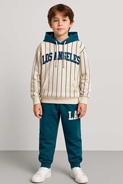 RAPAPA Boy's 2-Thread Printed Hooded Sweatshirt and Sweatpants 2-Piece Set 7489