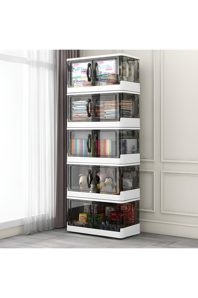 Cozy Nest Foldable Stackable Storage Box Organizer Set of 5 with Doors and Wheels with Removable Lid