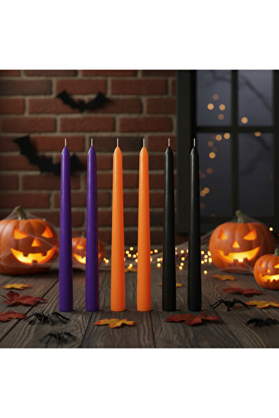 MumvemuM 6 Lı Kısa Halloween Konik Şamdan Mum Yükseklik 18 cm