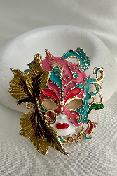 Modex Kırmızı Dudak Yaprak Detaylı Tasarım Maske Broş (6cm)