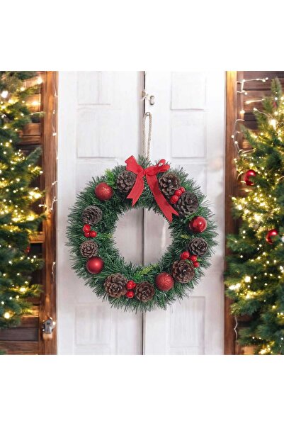 TASARİMECRN Yılbaşı Kapı Süsü Kapı Çelengi 30 Cm Yılbaşı Çelenk kozalak kokinalı