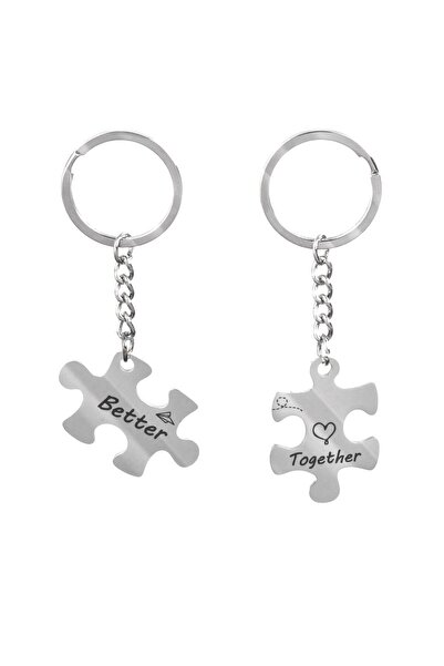OEM Silver Color Puzzle Pieces Gift Keychain "Better Together" 10cm - 2pcs