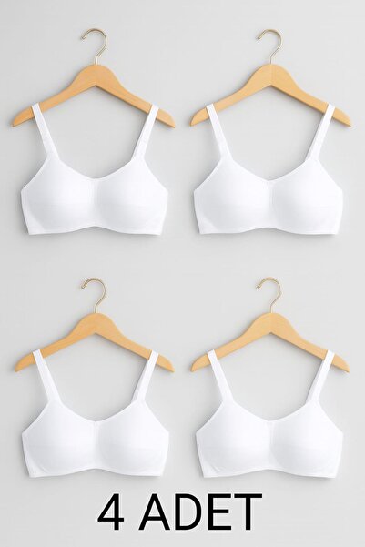 enmodaiçgiyim 4 Pieces of White Cotton Unwired Non-Padded Soft Sponge Bras