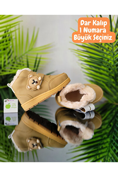 elma bebe İçi Yünlü Kürklü Anatomik Kız Erkek Unisex Bebek Çocuk Kışlık Yağmur Kar Cırt Cırtlı Bot Ayakkabı