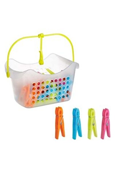 OEMN Transparent Plastic Basket with 40 Colorful Cloth Pins (22 x 15 x 13 cm)