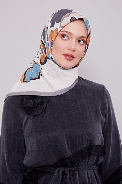 Levidor Grey Abstract Floral Pattern Aura Scarf