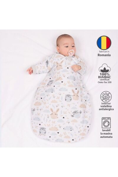 Kidizi Sleeping Bag for Kids with Sleeves 0-3 Months Forest Friends, 1 Tog, 100% Cotton, for Autumn/