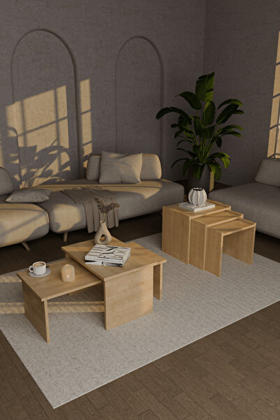 onehediye Moln 2'li Orta Sehpa ve 3'lü Zigon Sehpa Takımı Bohem Tarz Modern S...