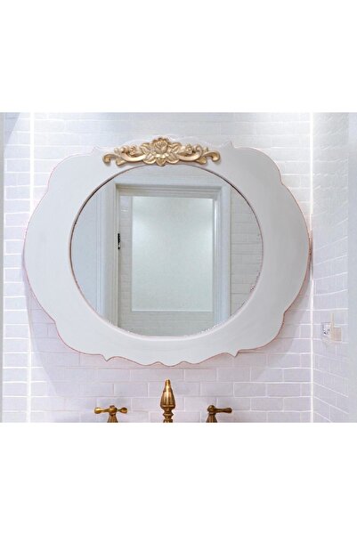 Decoratiuni Vintage Casa Retro Wooden mirror, decorative, hand-painted, white with gold, antiqued ornament, 40*50 cm