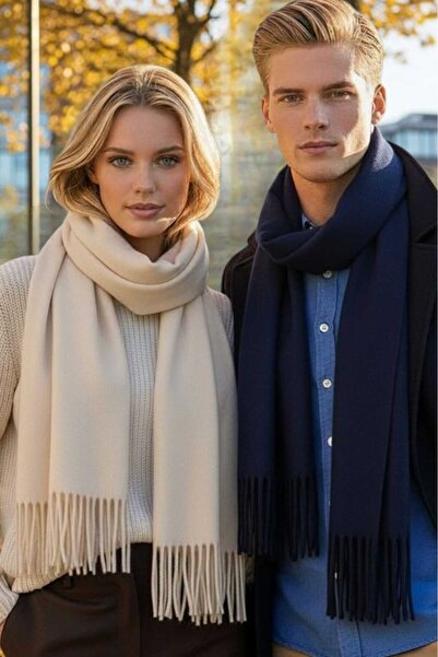 Mood Agenda Unisex Soft Textured Tasseled Winter Boucle Scarf Shawl Set of 2