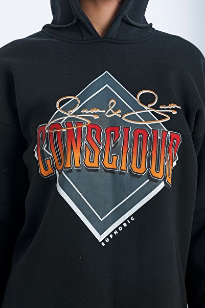 Sam and Sam Γυναικείο φούτερ με κουκούλα με στάμπα με 3 κλωστές Oversize