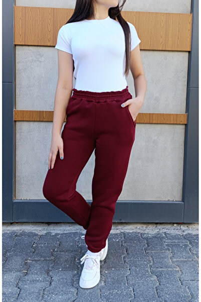 siyalife Φούτερ με ψηλόμεσο ελαστικό πόδι, 3 κλωστές και τσέπες με ανάγλυφο