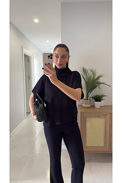 BİRCANÇİL Dlvin Sia Black Asymmetrical Cut Knitted Trouser Suit